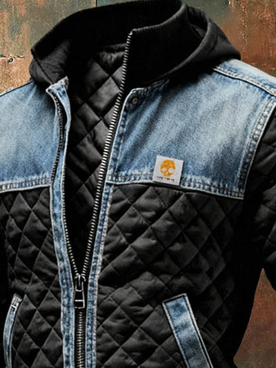 LEON PANZER | Schwarze hybrid-denim steppjacke