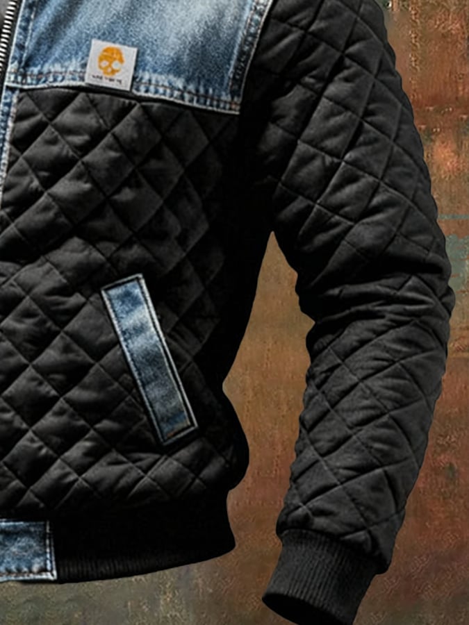 LEON PANZER | Schwarze hybrid-denim steppjacke