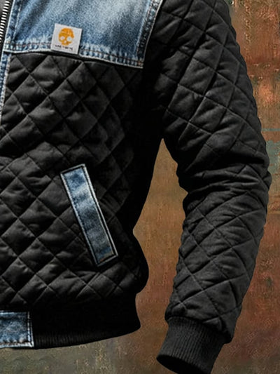 LEON PANZER | Schwarze hybrid-denim steppjacke